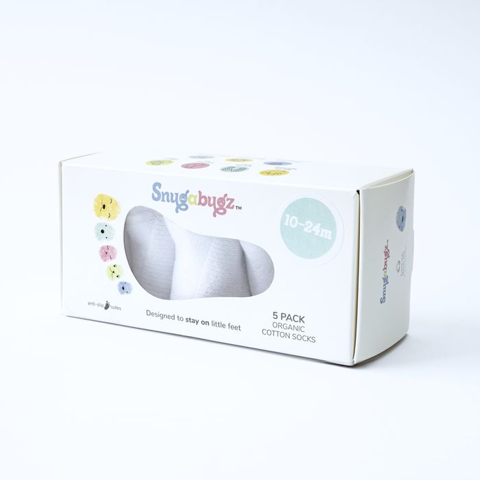 Snugabugz | Organic Cotton Baby Socks That Stay On With Non-Slip Soles - 5 Pack Gift Box
