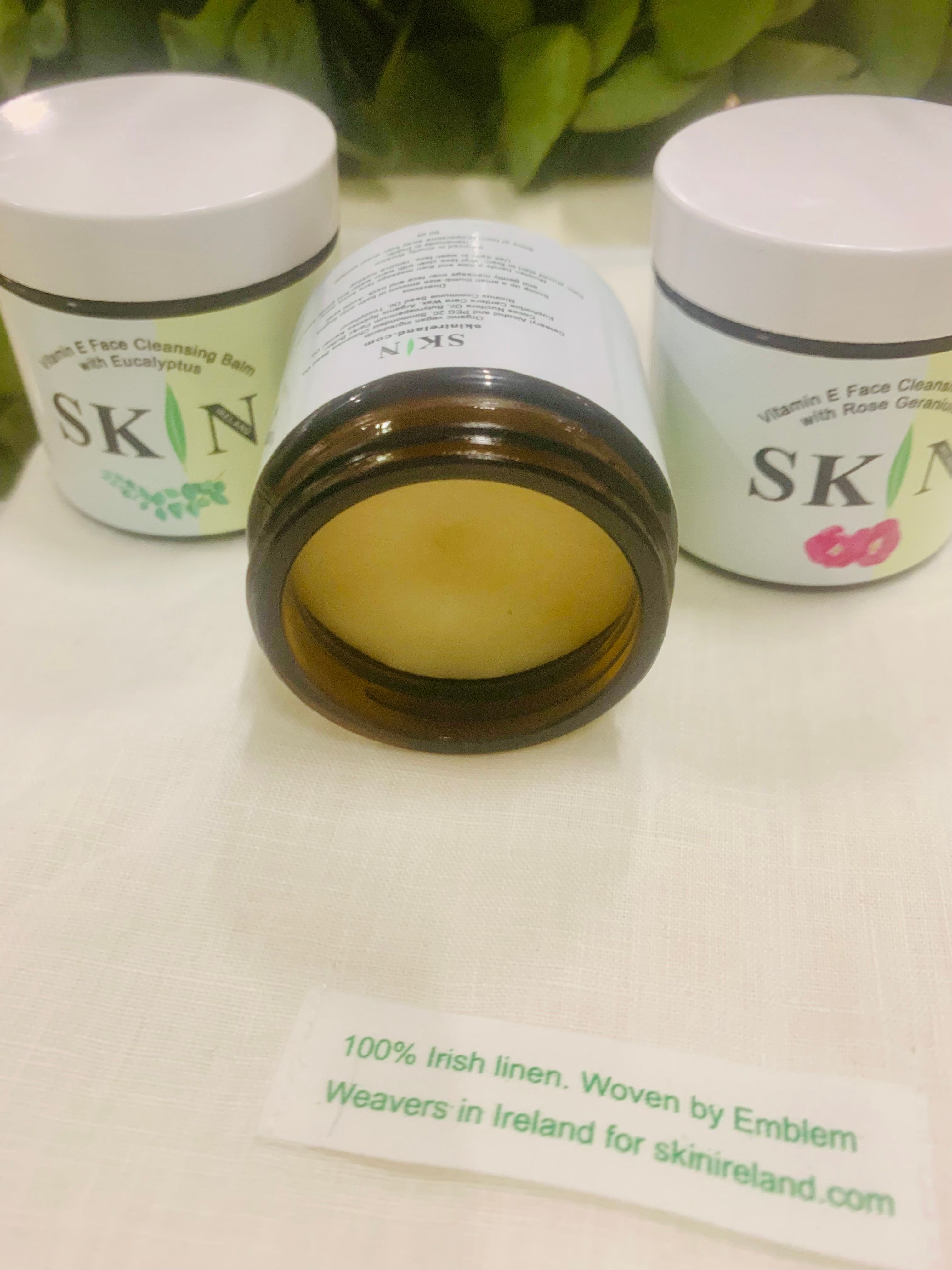 Irish Linen Facecloth with Vitamin E Face Cleansing Balms with Lavender or Lemon Verbena or Rose Geranium or Eucalyptus or unfragranced (no essential oil) 