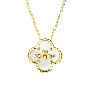 14kt Gold Vermeil MOP Clover Claddagh Necklace