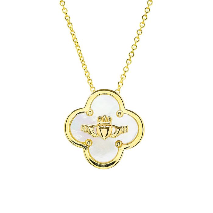 14kt Gold Vermeil MOP Clover Claddagh Necklace
