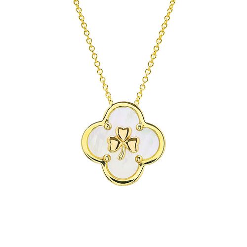 14kt Gold Vermeil MOP Clover Shamrock Necklace 