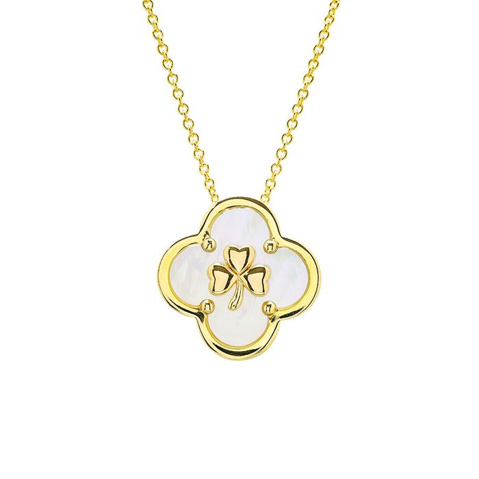 14kt Gold Vermeil MOP Clover Shamrock Necklace 