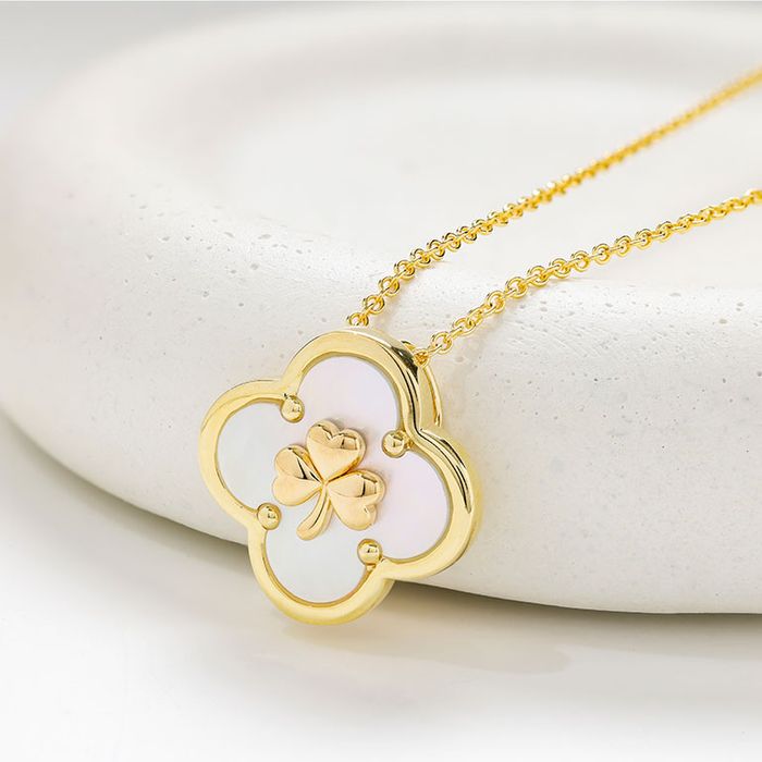 14kt Gold Vermeil MOP Clover Shamrock Necklace 