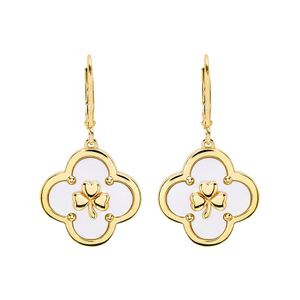 14kt Gold Vermeil Clover Shamrock MOP Drop Earrings