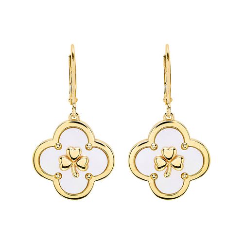 14kt Gold Vermeil Clover Shamrock MOP Drop Earrings
