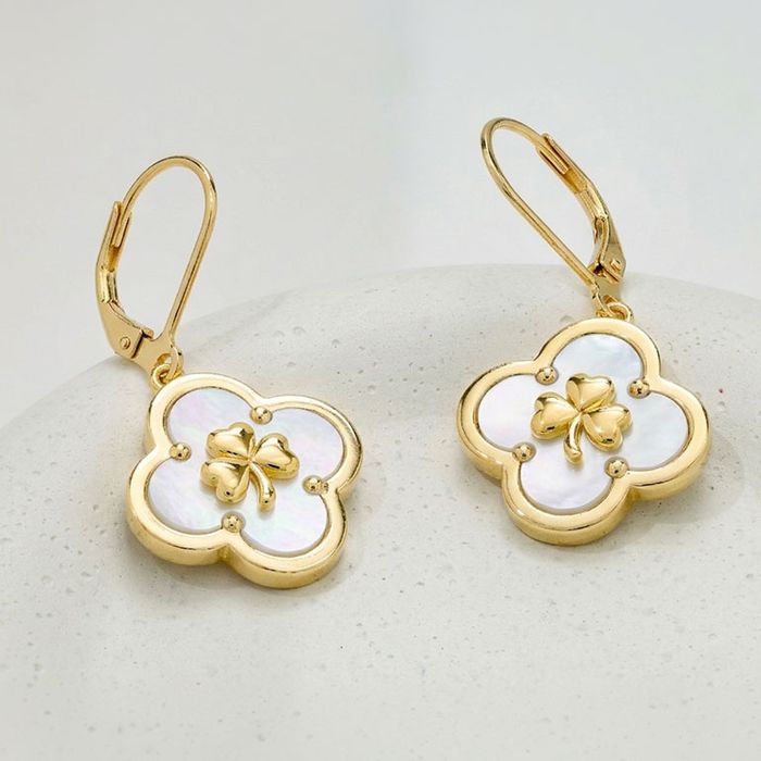14kt Gold Vermeil Clover Shamrock MOP Drop Earrings