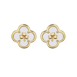14kt Gold Vermeil Clover Shamrock MOP Stud Earrings