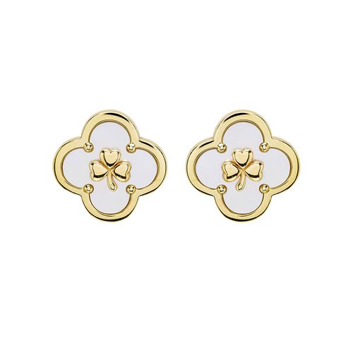 14kt Gold Vermeil Clover Shamrock MOP Stud Earrings