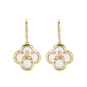 14kt Gold Vermeil Clover Trinity MOP Drop Earrings