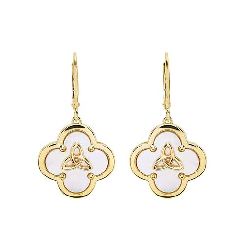 14kt Gold Vermeil Clover Trinity MOP Drop Earrings