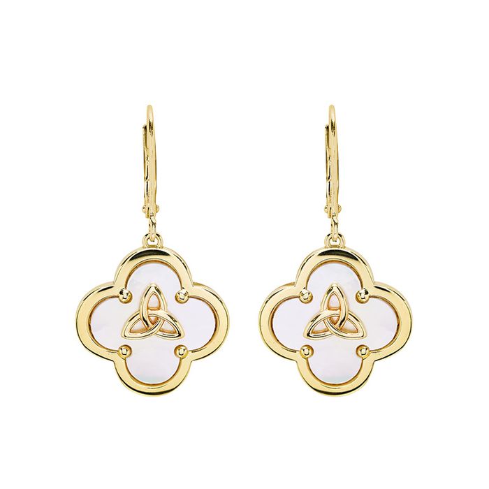 14kt Gold Vermeil Clover Trinity MOP Drop Earrings