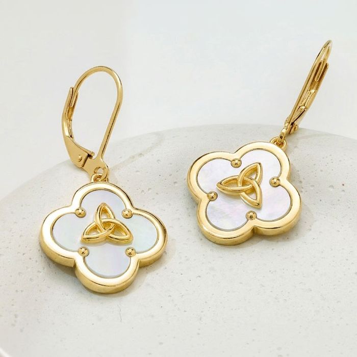 14kt Gold Vermeil Clover Trinity MOP Drop Earrings