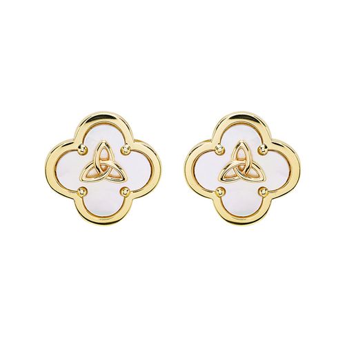 14kt Gold Vermeil Clover Trinity MOP Stud Earrings