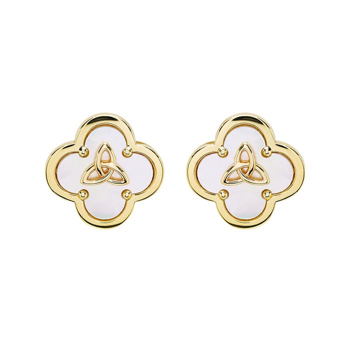 14kt Gold Vermeil Clover Trinity MOP Stud Earrings