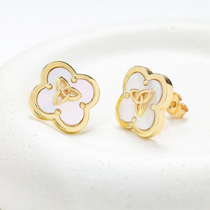 14kt Gold Vermeil Clover Trinity MOP Stud Earrings