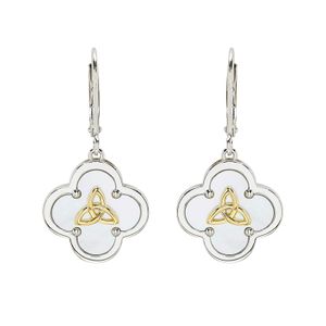 Sterling Silver Clover Trinity MOP Drop Earrings