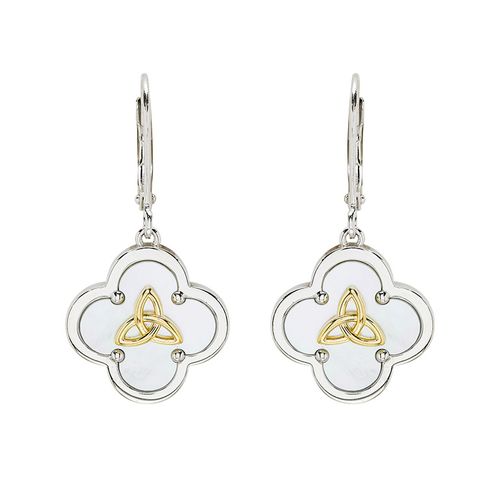 Sterling Silver Clover Trinity MOP Drop Earrings