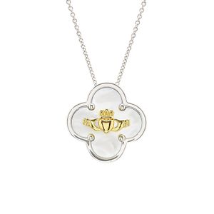 Sterling Silver Clover Claddagh MOP necklace
