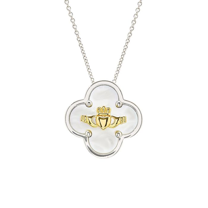 Sterling Silver Clover Claddagh MOP necklace