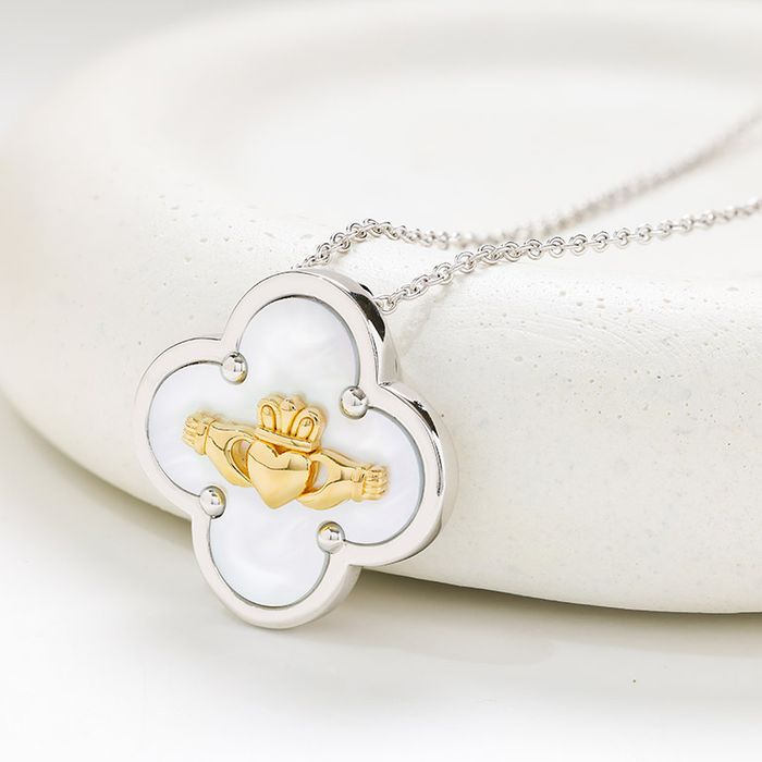 Sterling Silver Clover Claddagh MOP necklace