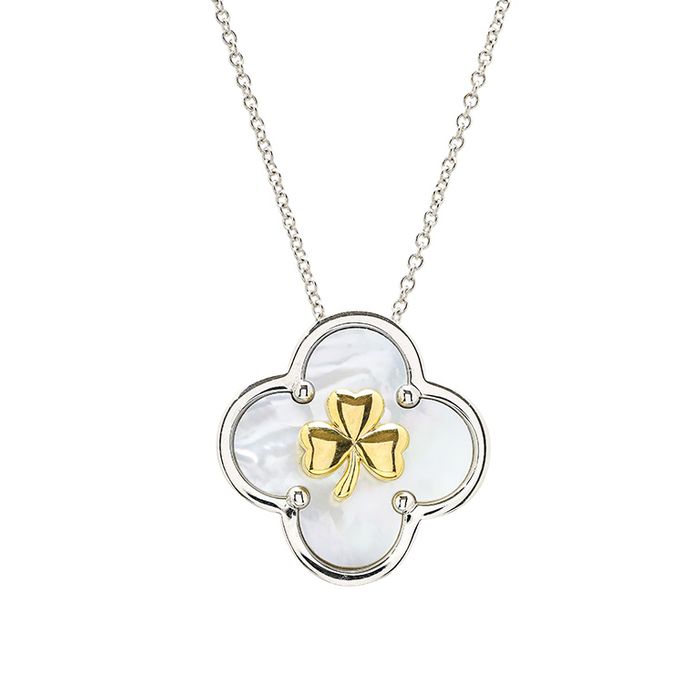 Sterling Silver Clover Shamrock MOP necklace