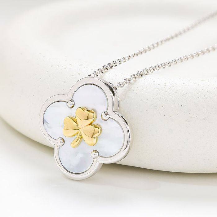 Sterling Silver Clover Shamrock MOP necklace
