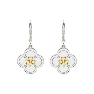 Sterling Silver Clover Shamrock MOP Drop Earrings