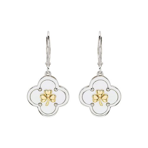 Sterling Silver Clover Shamrock MOP Drop Earrings