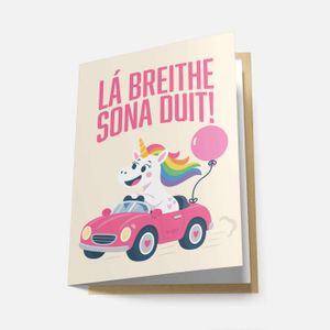 Lá Breithe Sona Duit! Unicorn - Greeting Card