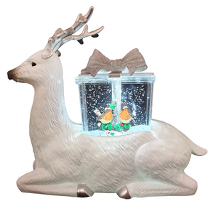 White Reindeer with Robins