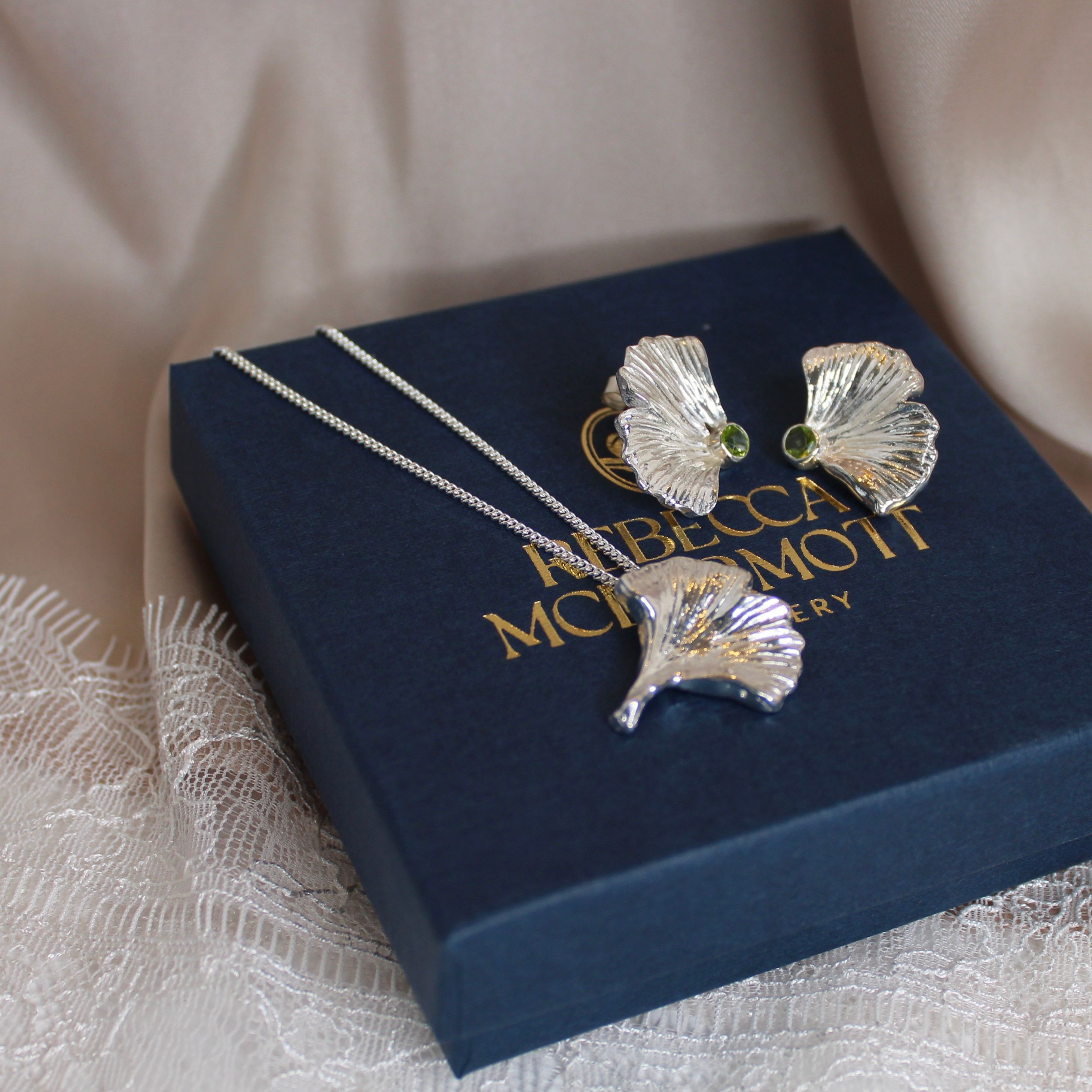 Ginkgo Leaf pendant and earrings