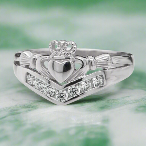 Silver Claddagh Wishbone Ring