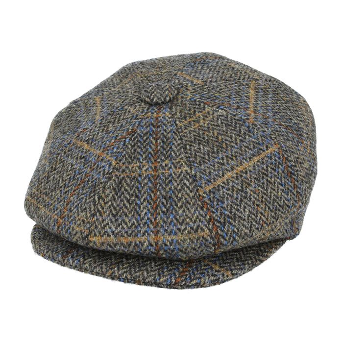 Maz Donegal Tweed Herringbone Tartan Patch Newsboy Cap - Multi Colour ...