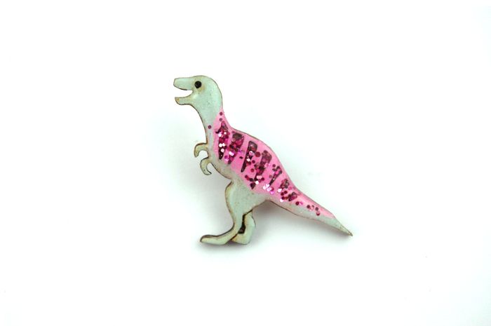 Tyrannosaurus T-Rex Pin Badge - Pastel Pink & Green