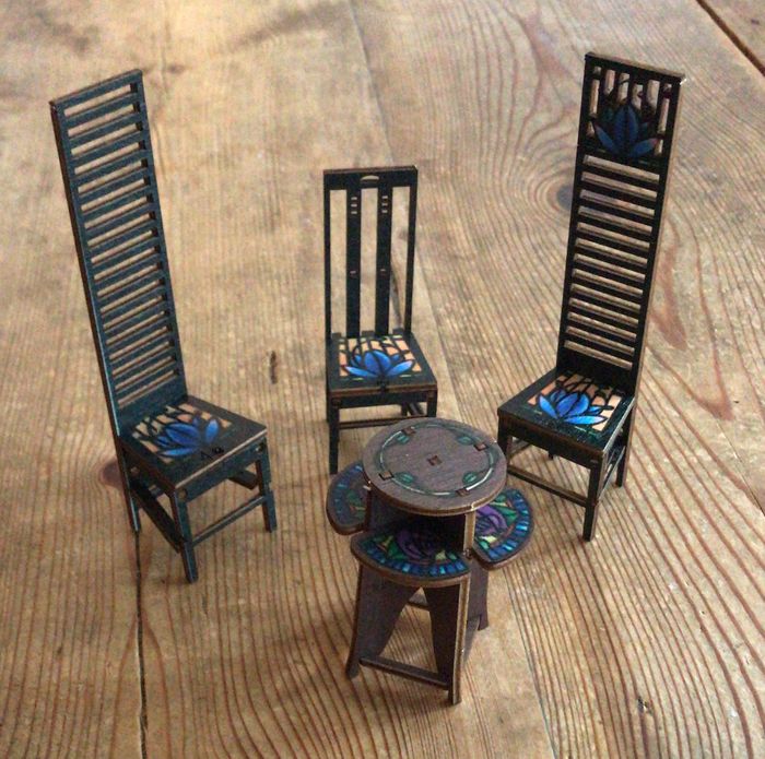 Full colour Charles Rennie Mackintosh Table and Chairs