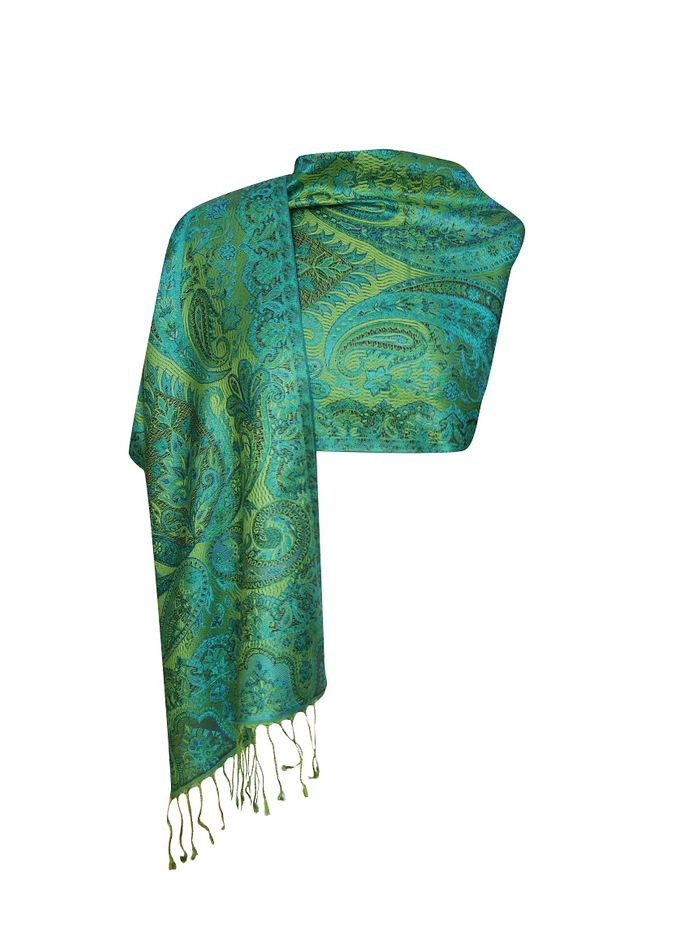 Imprinted Silk Scarf – Ethnic Sea Green