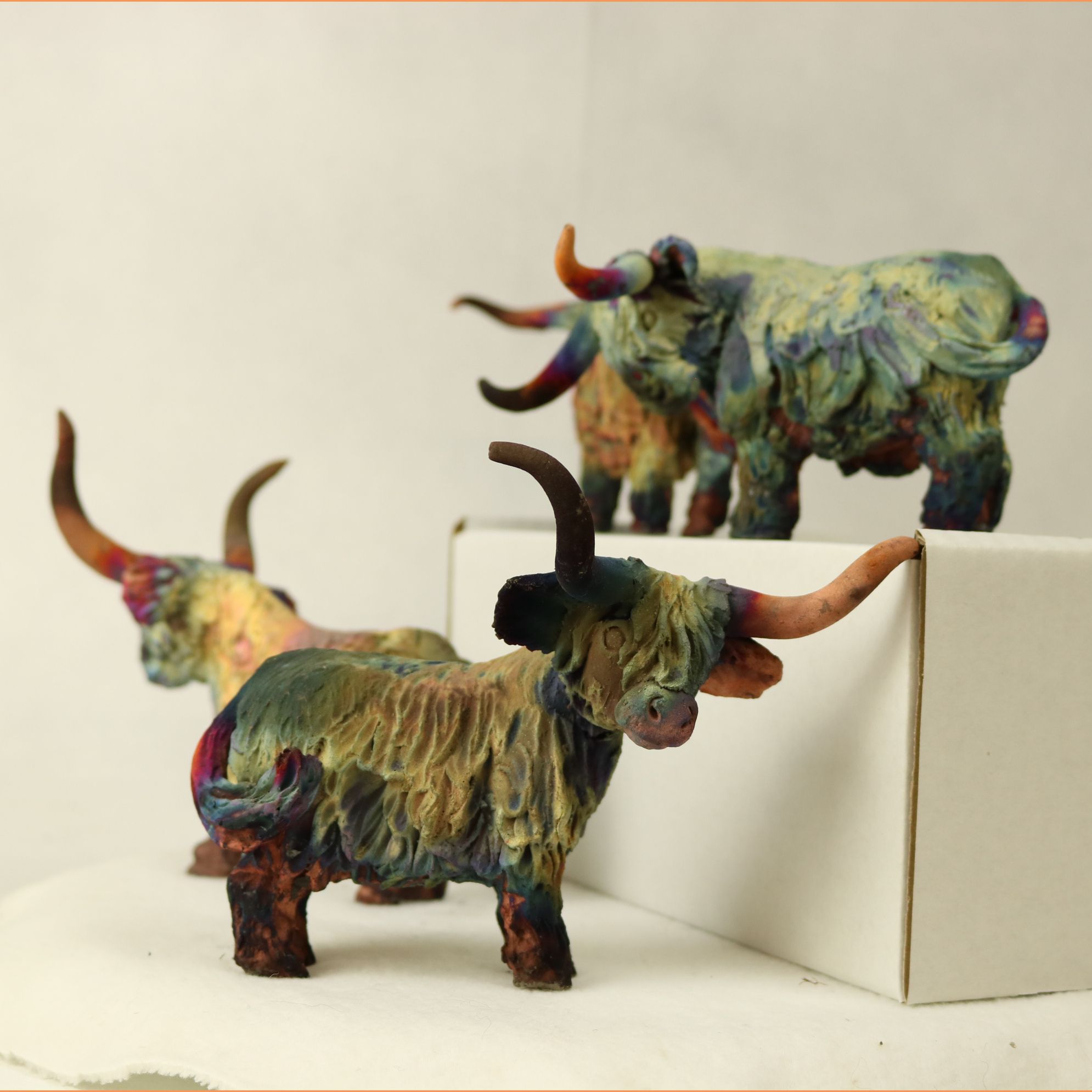 Small highland cow, Copper Matt Raku Sculpture