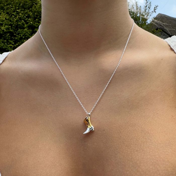 Cowboy Boot Necklace in Silver and Gold plate