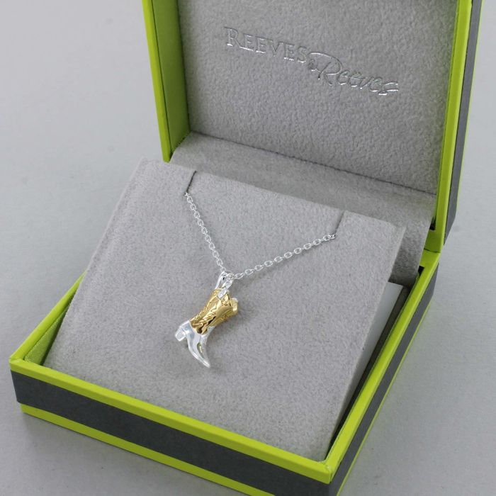 Cowboy Boot Necklace in Silver and Gold plate