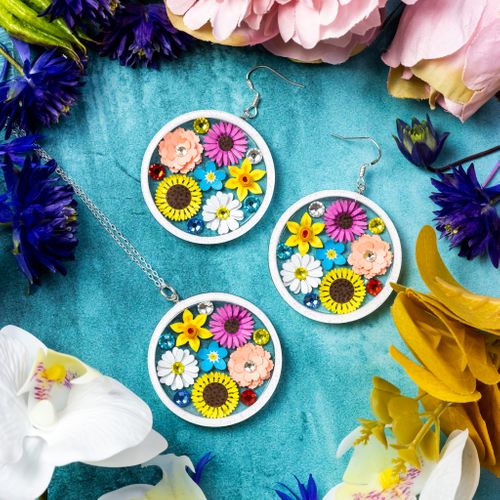 3D Floral pendant and earrings