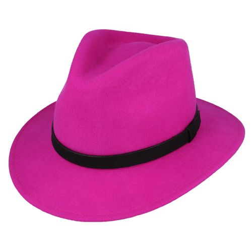 Maz Wool Fedora Hat With Leather Band - Fuchsia