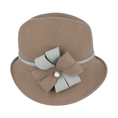 Maz Ladies Chic Vintage Wool Cloche Hat With Flower Bow & Strap Belt Around