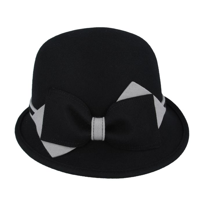 Maz Ladies Chic Vintage Wool Cloche Hat With Flower Bow & Strap Belt Around