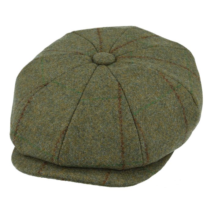 Maz Donegal Tweed Herringbone Tartan Patch Newsboy Cap - Multi Colour