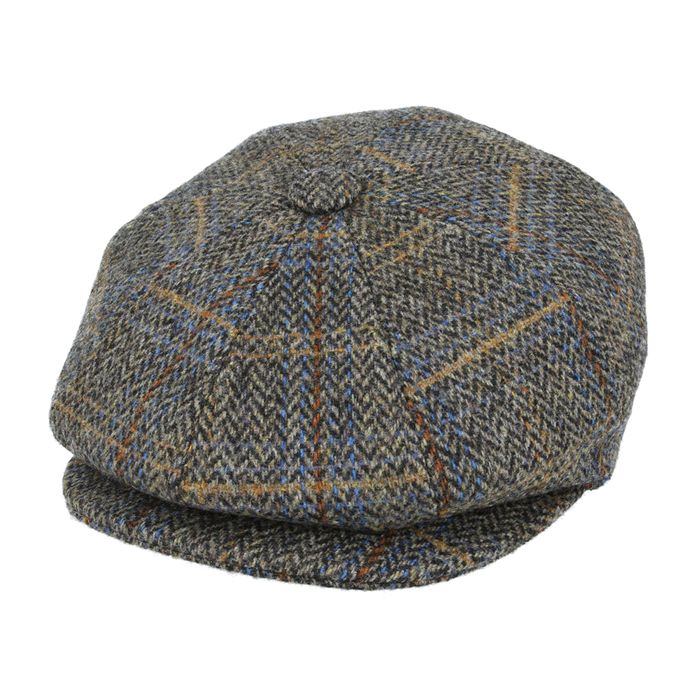 Maz Donegal Tweed Herringbone Tartan Patch Newsboy Cap - Multi Colour