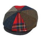 Maz Donegal Tweed Herringbone Tartan Patch Newsboy Cap - Multi Colour