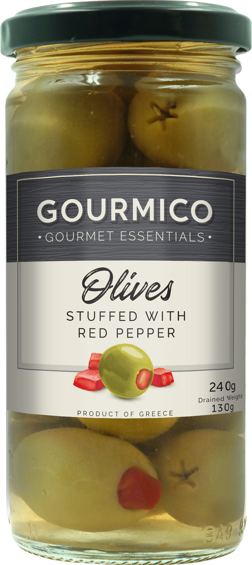 GOURMICO Green Olives Stuffed with Red Pepper 240g