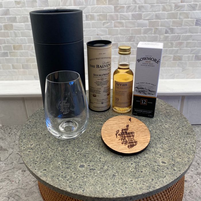Taster Glass and Whisky Barrel Coaster