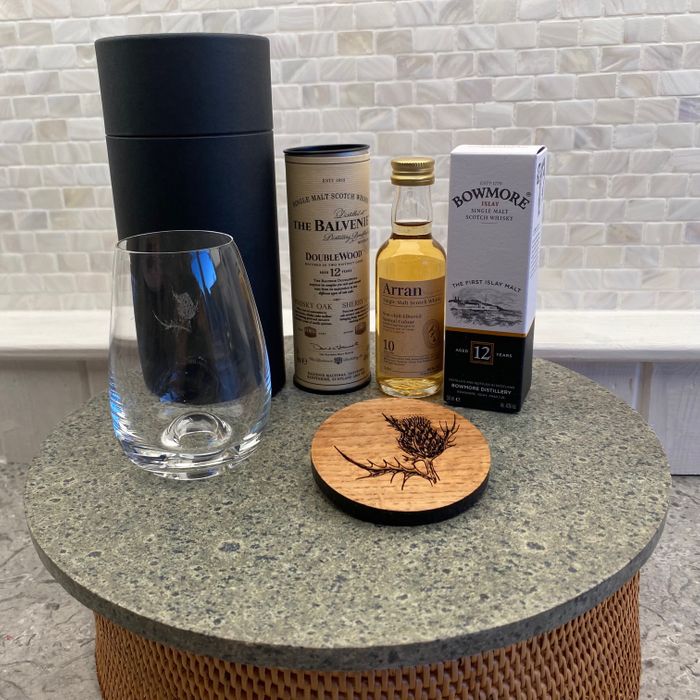 Taster Glass and Whisky Barrel Coaster