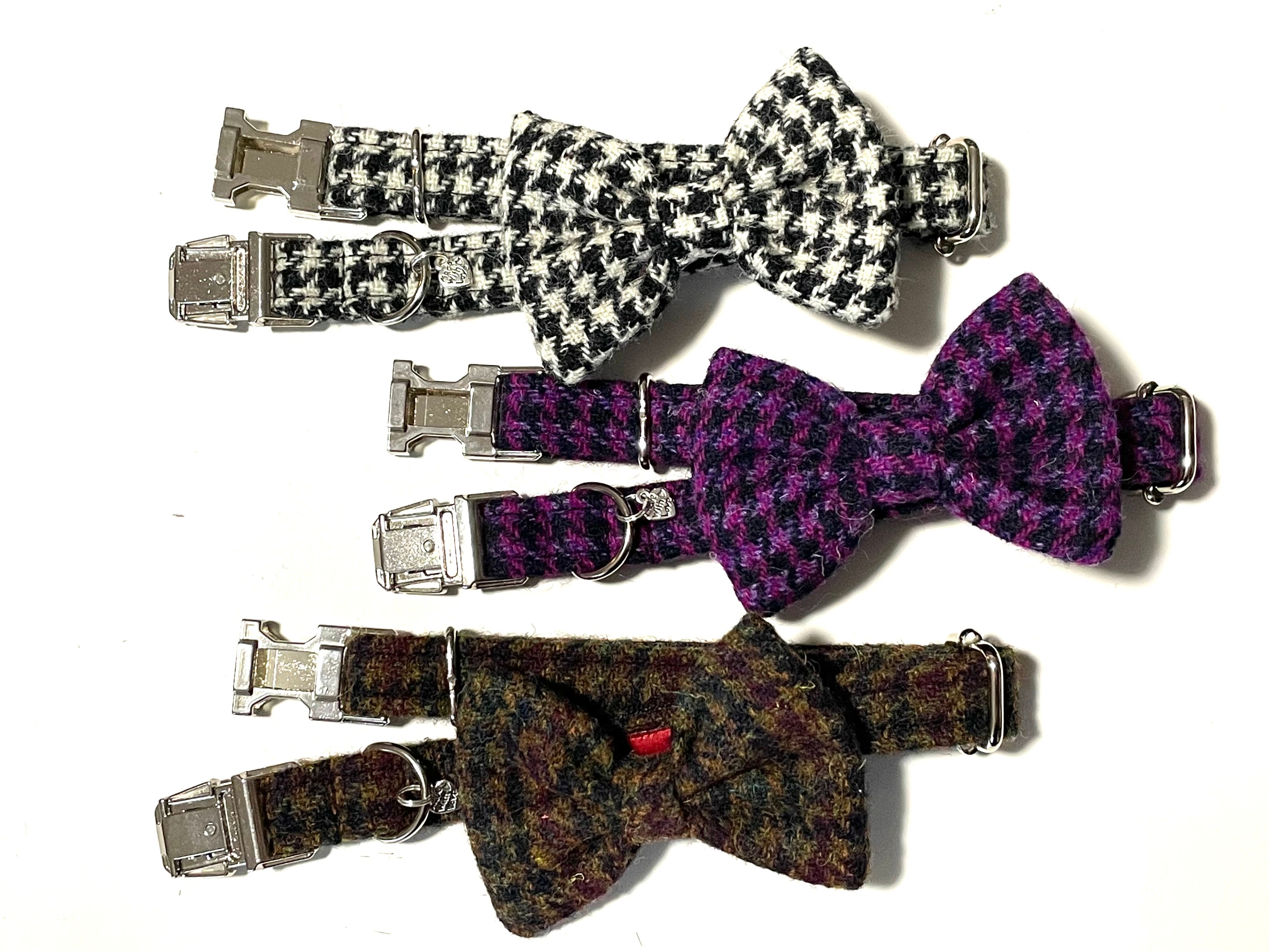 Harris Tweed Bow Tie Dog Collar- Houndstooth